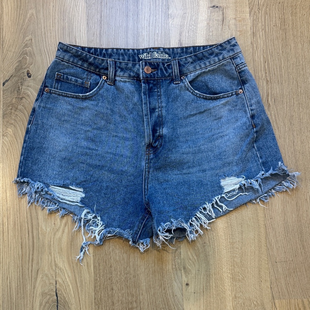 wild fable Distressed High-Rise Denim Shorts - Dark Blue